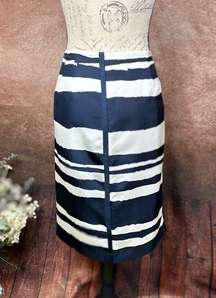 W by Worth Wavy Stripe Silk Twill Slim Skirt - Navy/White - size 10