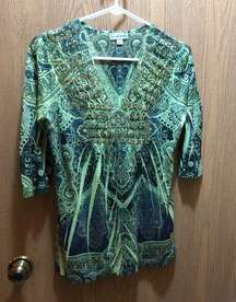 Live and Let Live Boho Gypsy Hippie Green Blouse Small