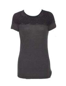 Jason Wu gray Crew neck tshirt with lace trim embellishment size Small