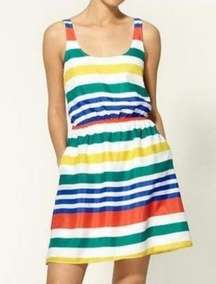 Rainbow Striped Mini Dress With Pockets Blue White Womens Size XS