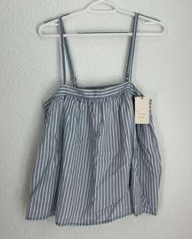 NWT  blue and white stripe babydoll blouse, lined, size S