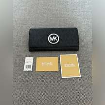 Pre-Owned Michael Kors Black/Grey Jet Set Large Trifold Wallet