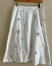 Talbots embroidered midi skirt white wild flowers below knee skirt