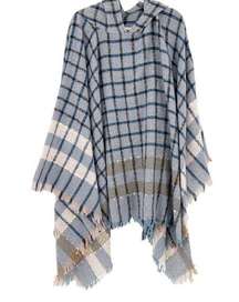 Andrew Marc New York Womens Hooded Plaid Lightweight Poncho Sweater One Size