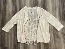 Chicos Fringe Boho Crochet Open Cardigan in Neutral size 3/ 16