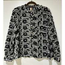 Pilcro Anthropologie Women's Size Small Embroidered Button Up Blouse Black White