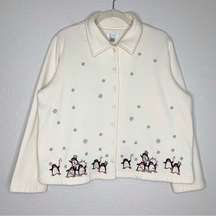 Christopher & Banks Button Down Snow Flakes Penguin Fleece Jacket