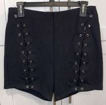 Black Stretchy Shorts With Double Lace Up Details