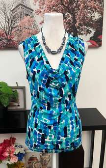 Women’s Top Blouse Sleeveless Size M Multicolor Cowl Neck Geometric