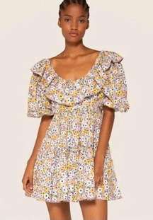 Agua by Agua Bendita Flor La Fania Lila Size XS Floral Mini Dress Puff Sleeve