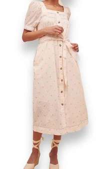 Soludos dress Isabella Organic Cotton Puff Sleeve Embroidered Dot midi new cream