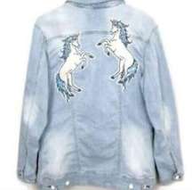 Jaxson Unicorn Patch Fade Denim Jacket Size 3X Light Denim Stretch RARE