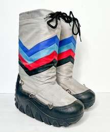 Vintage 70’s Moon Boots Grey Blue Red Size 8 Women’s