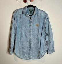 Vintage Lauren  chambray crest logo embroidered button down