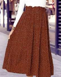 Exlura Brown Polka Dot medium High Pleated Maxi Skirt