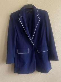 Blue White Piped Lined Blazer Size 8 Preppy, Spring Casual Career