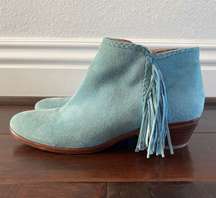 Blue Suede Chunky Heel Bootie