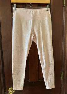 Kimberly Silver Shimmery Light Pink Bra and Leggings Yoga Set Size Medium