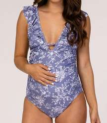 PinkBlush Lavender Floral Ruffle Maternity One-Piece Swimsuit