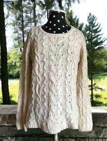 Coldwater Creek Womens Sweater Sz M 10 12 Cream Ivory Chunky Cableknit Pullover