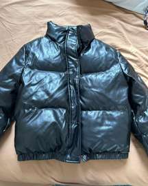 Black Leather Puffer Jacket