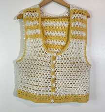 Handmade Yellow And White Crochet Knitted Sweater Vest