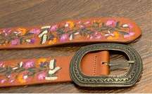 Vera Pelle Embroidered Brown Leather Belt