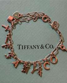 Tiffany and Co letter charm bracelet enamel heart