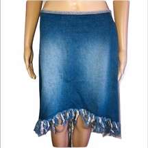 Joyce Leslie shark bite fringed denim skirt