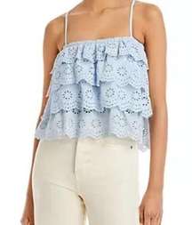 Aqua Tiered Eyelet Camisole Top in Blue Size Small NWT