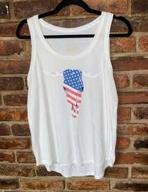 Grayson Threads White American Flag Bull Graphic Tank Top Women's Size Large