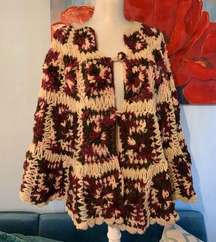 Crochet hand knit afghan boho poncho EUC