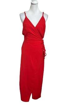 Vix Paula Hermanny Cyndi Crinkled Voile Midi Wrap Dress Red Womens Size L