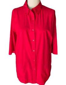 JOAN RIVERS Red Blouse Smock with Side Pockets & Sleeve Tabs ~ Women's LARGE