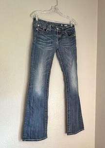 Miss Me  Signature Boot Cut Low Rise Jeans 28 Rhinestones Cross