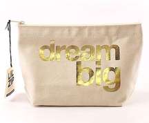 Dogeared Dream Big Cosmetics Bag in Gold Metallic Lettering New with tags!