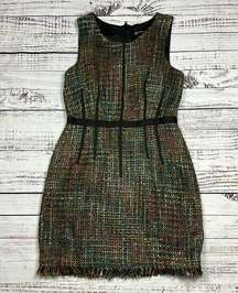 Oleg Cassini multicolor tweed sleeveless shift dress fringe size 10