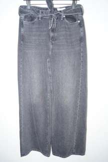 Banana Republic Premium Denim High Rise Wide Leg Tie Waist Jeans Black Size 31