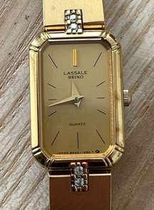 Lassale Seiko Ladies Watch Rare Vintage Genuine Diamonds Gold Tone Bracelet Dial