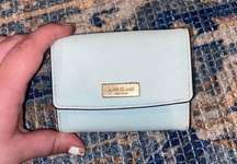 Kate Spade Small Card Case Light Blue Crosshatched Leather