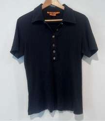 Tory Burch  Black Pima Cotton Women Polo with Gold Buttons Size Large