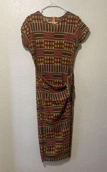 Vintage California Gold Rush African Kente Print Midi Wrap Dress Women’s Size L