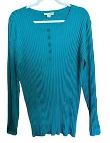 Coldwater Creek Sweater Womens 2X Green Ribbed Pullover Long Sleeve Sweatshirt