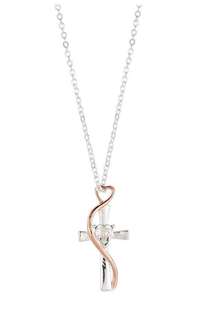 Crystal Two-Tone Heart & Cross Pendant Necklace