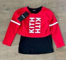 kith new nwt felpa donna red black layered long sleeve