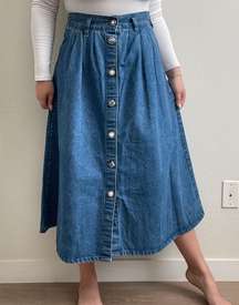 Vintage 90s Jean Denim Button Up Front Prairie Ranch Vibes Midi Skirt