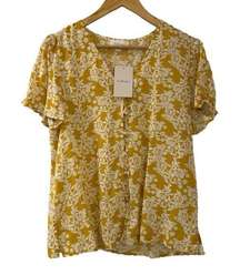 Bohme Blouse Short Sleeve Mustard Floral Print Size Small Women’s NWT