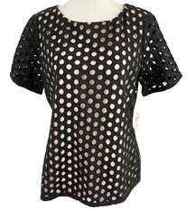 New  Circle Eyelet Top Black Embroidered Overlay With Nude Lining