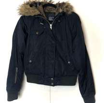 American Eagle Outfitters Split Faux Fur Hood Bomber Jacket