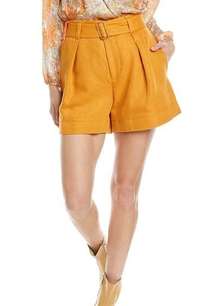 Vince Women’s Belted Twill Cotton Linen Blend High Waist Shorts Burnt Orange